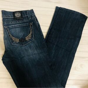 Rock & Republic Stella Straight Stretch Dark Blue Distressed Jeans Size 25